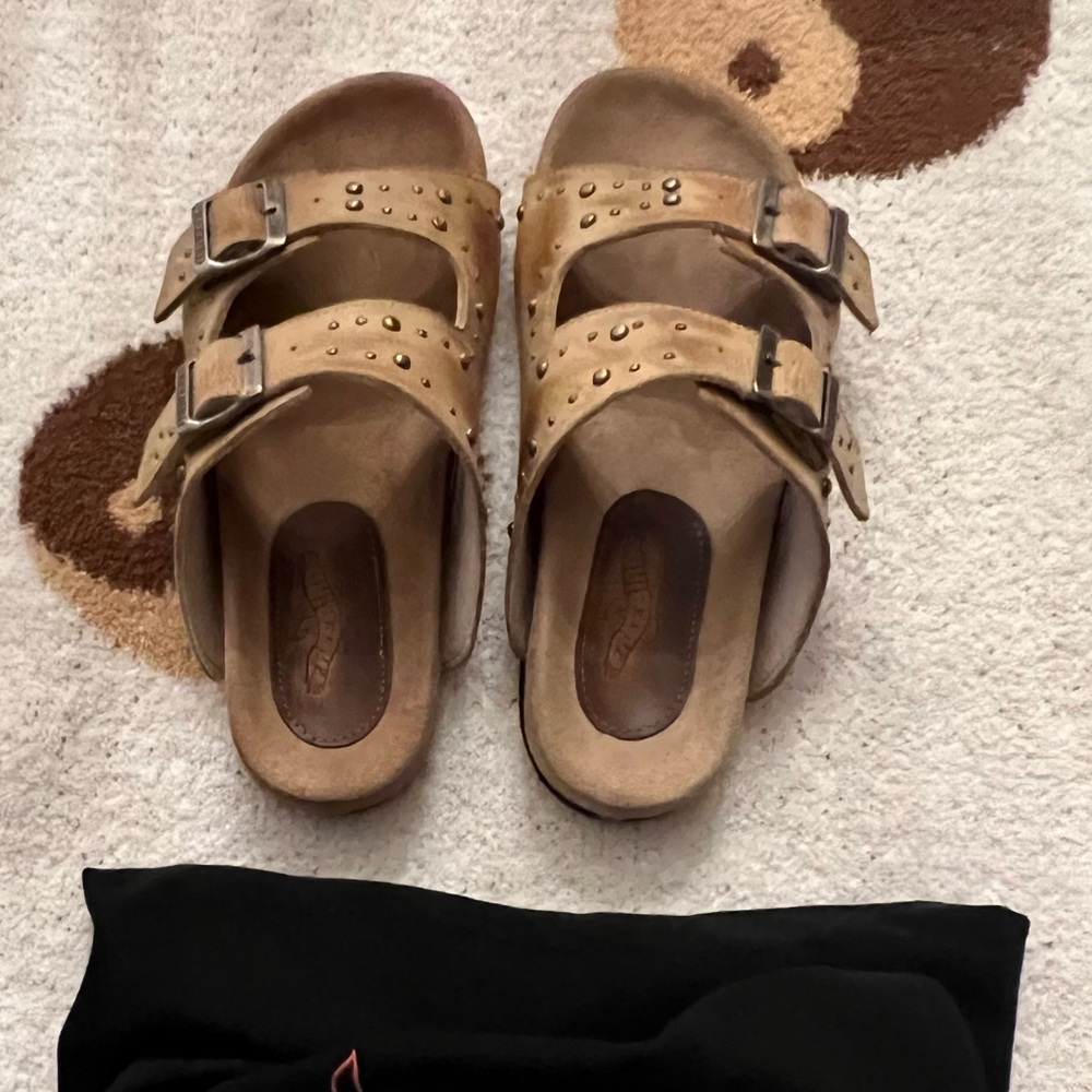 Freebird by Steven Tan Studded Double-Buckle Slide Sandals